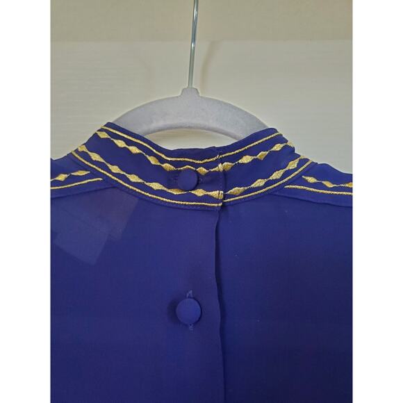 Vintage 70s Wilroy Purple Gold Embroidered Sheer Silky Statement Blouse, Size 6 - Picture 10 of 14
